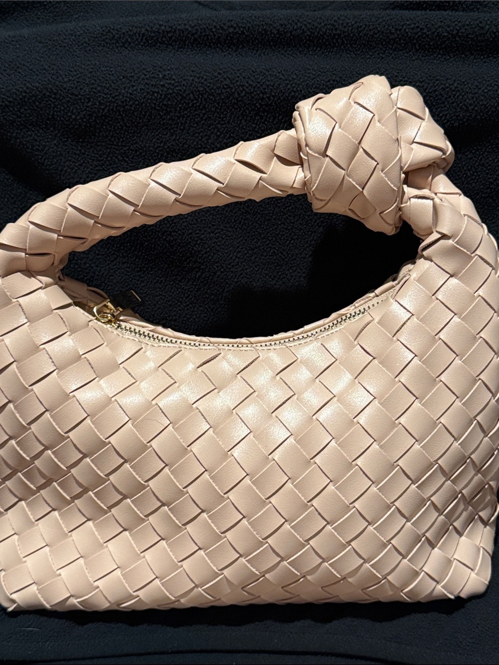 Woven Knotted Handle Shoulder Bag in Nude